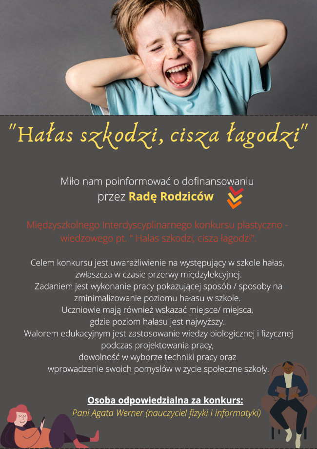 Plakat informujący o dofinansowaniu konkursu 'Hałas szkodzi, cisza łagodzi'