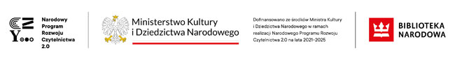 Logo Narodowego Programu Rozwoju Czytelnictwa, Logo Ministerstwa Kultury i Dziedzictwa Narodowego, Logo Biblioteki Narodowej